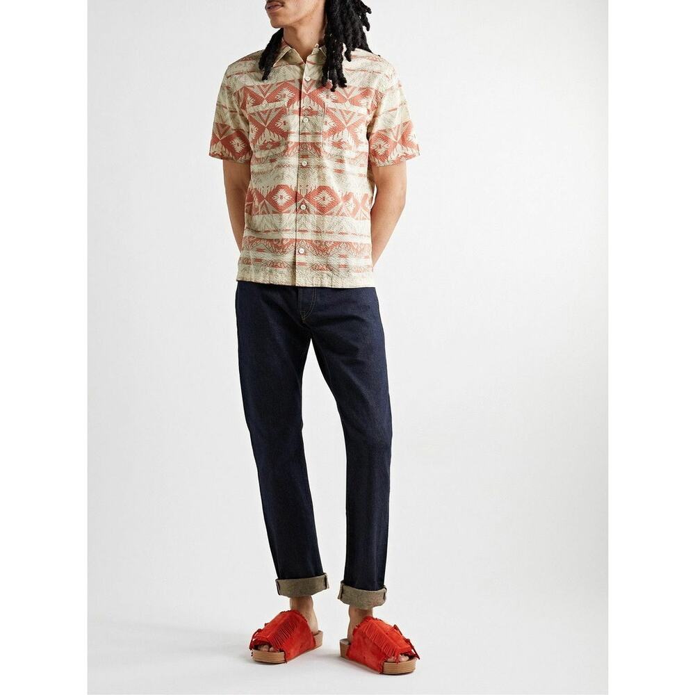 RRL Convertible Collar Trade Blanket Printed Cotton Seersucker Shirt size L